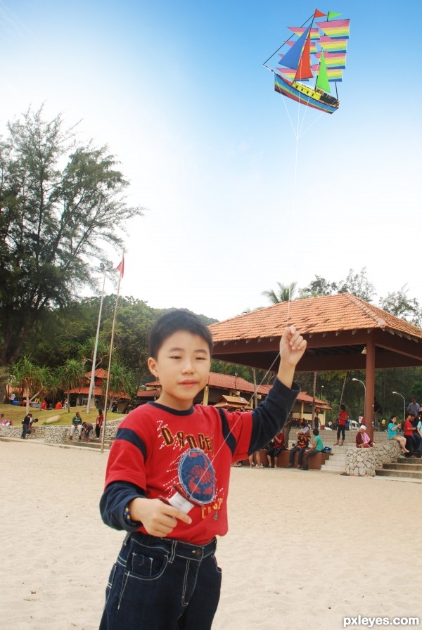 Creation of boy playing kite: Final Result