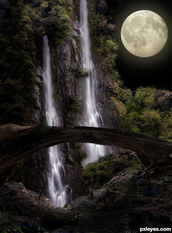 Moonlight Over The Waterfalls