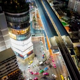 Flying over the city at night. Picture