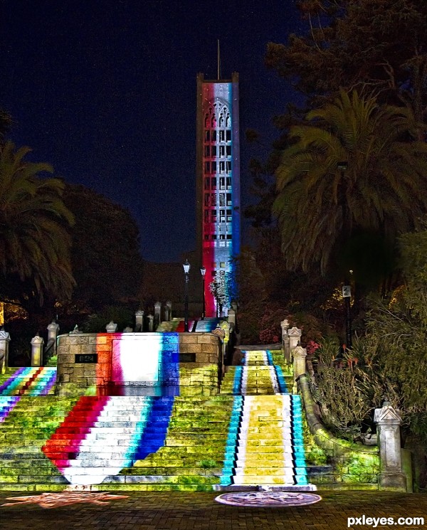 Light-show on cathedral steps