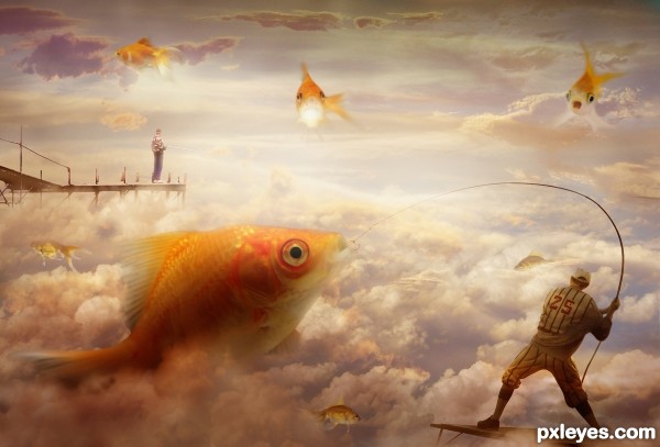 Creation of fishing in the sky: Step 3