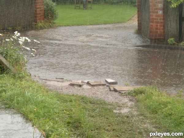 flooding road and garden