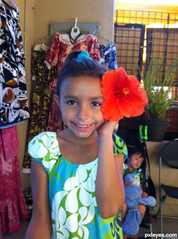 Trinity and her Red Hibiscus