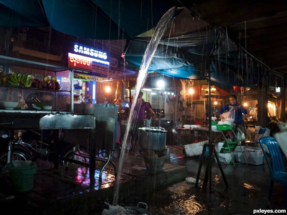 Rainy market night