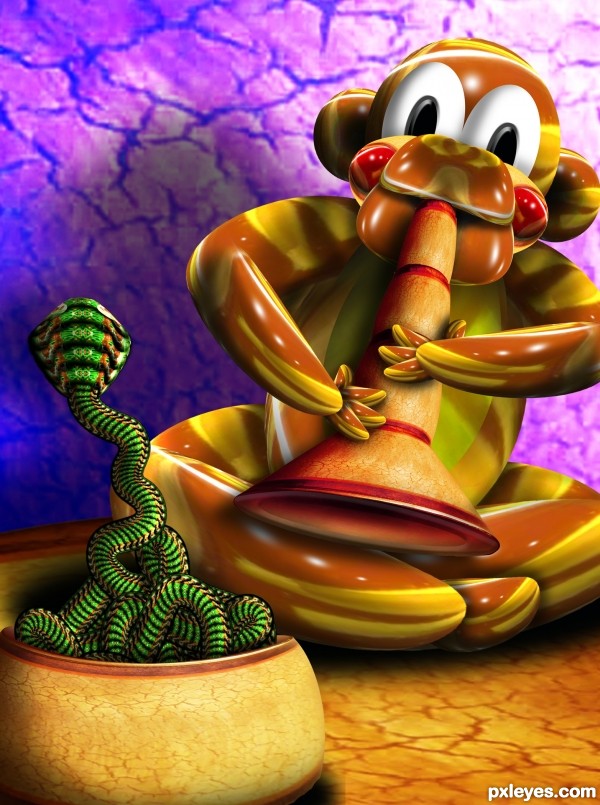 Chimpy the Snake Charmer photoshop picture)