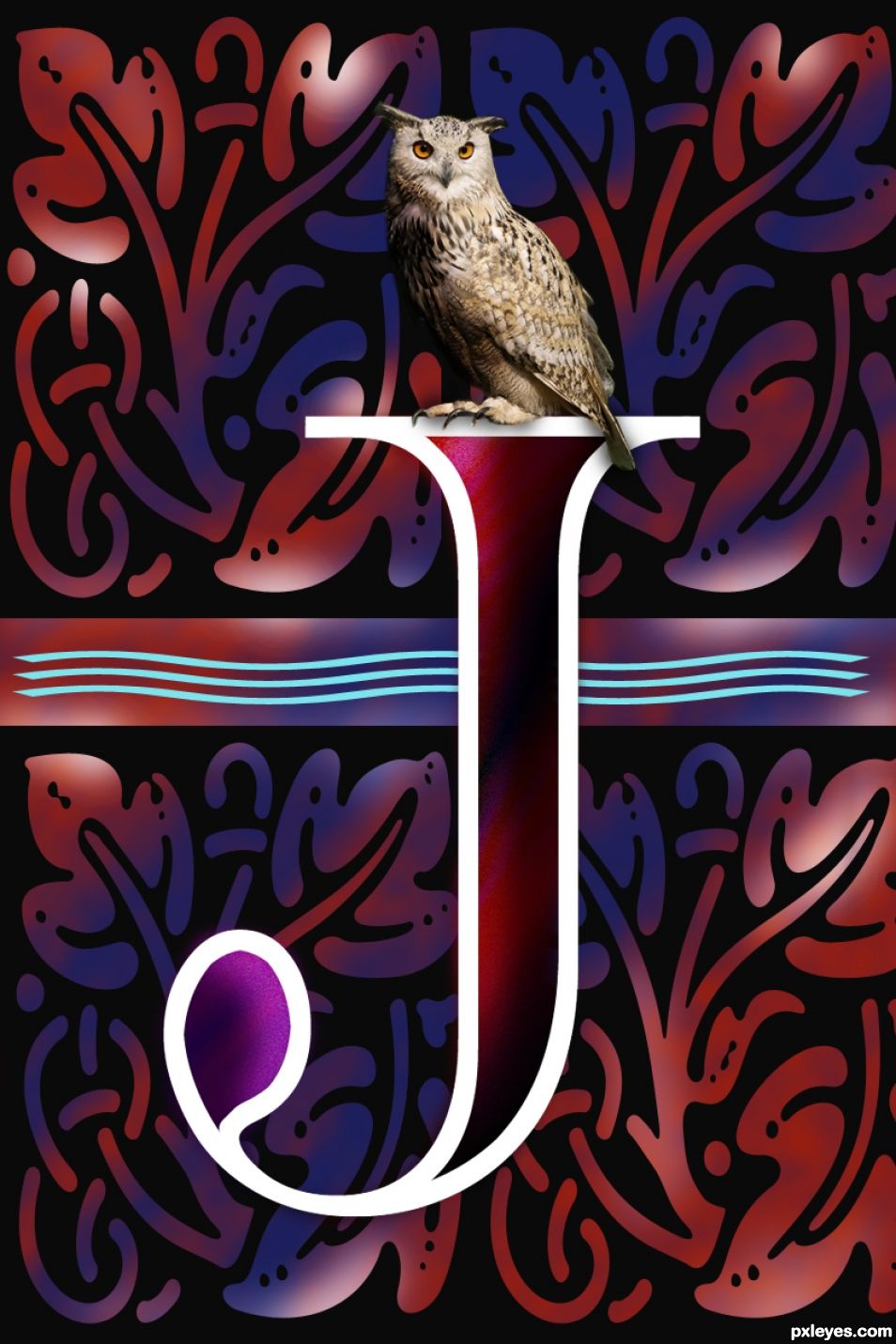 Creation of Decorated Letter J With A Night Visitor: Final Result