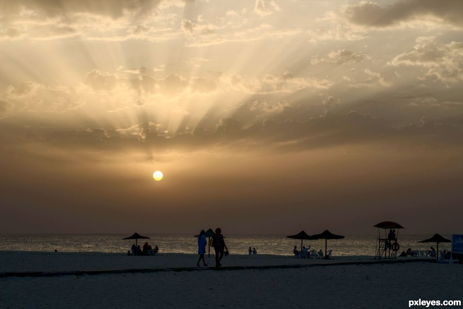 Beach at the sunset