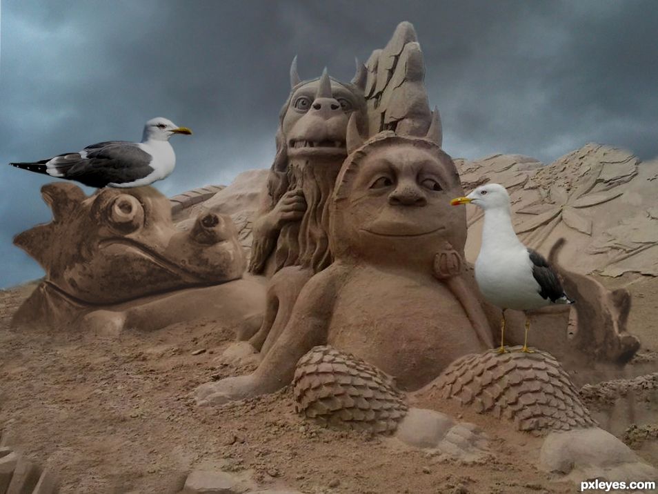 Creation of Sand Sculptures and Seagulls: Final Result