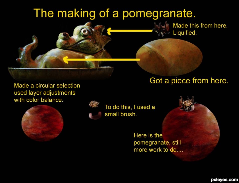 Creation of Three Pomegranates And A Ceramic Baby Dragon: Step 1