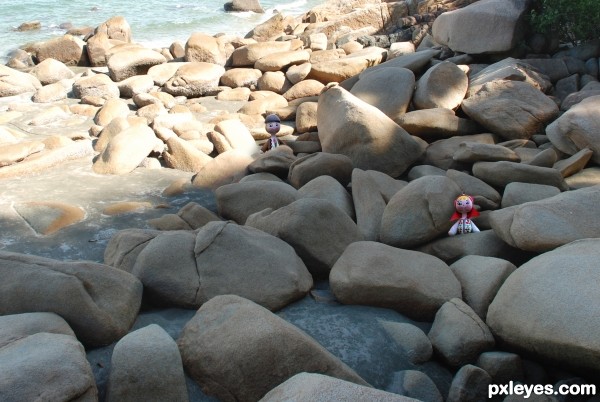 Creation of couple lost at beach rock: Final Result