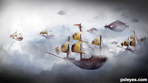 Sailing in the clouds... photoshop picture)