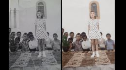 black and white photo taken in 1974 at Trikorfo village in Greece colored and retouched