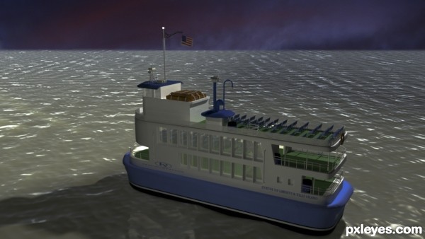 A FERRY AT NIGHT