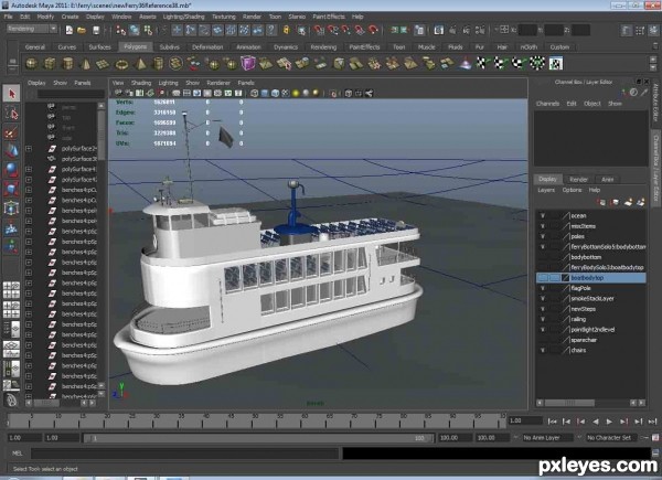 Creation of A FERRY AT NIGHT: Step 3