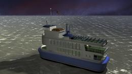 A FERRY AT NIGHT