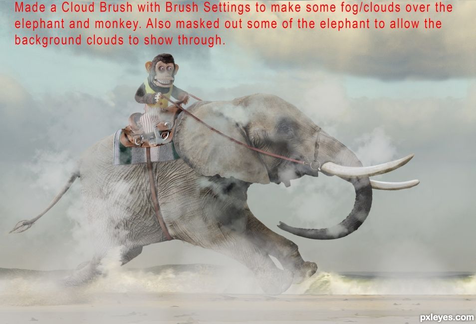 Creation of A Monkey and His Elephant... on a beach... going fast.: Step 19