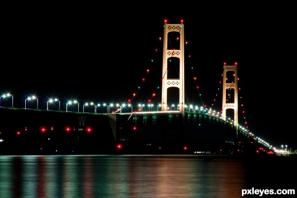 Mackinac Bridge At Night