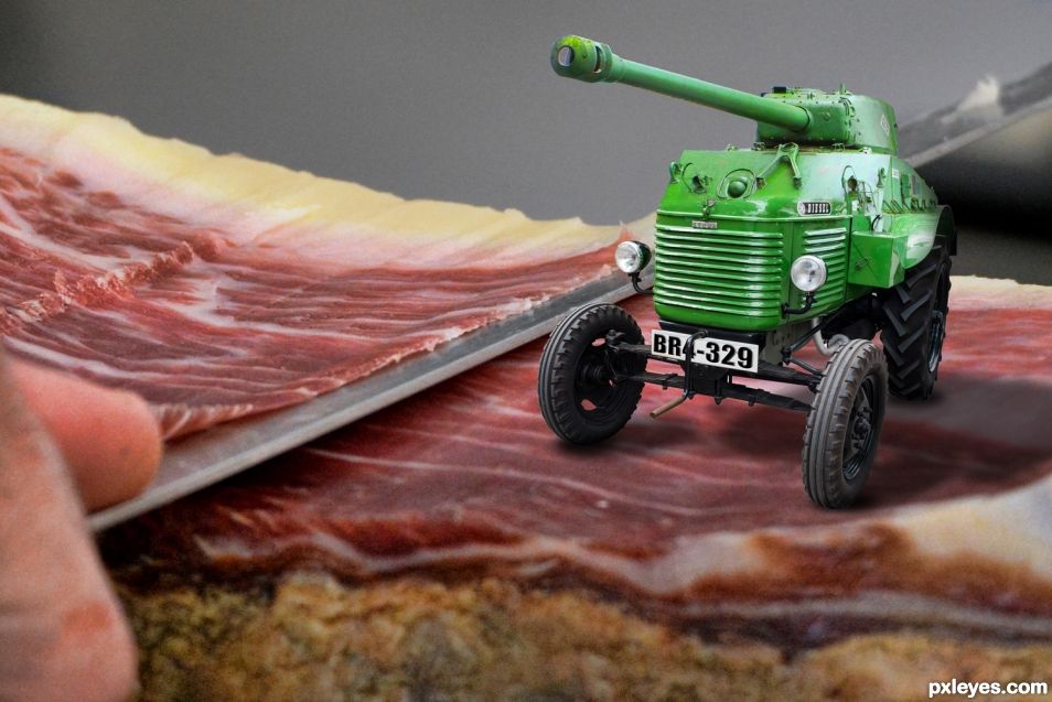 Tractor Tank Parked on Slicing Bacon Platform