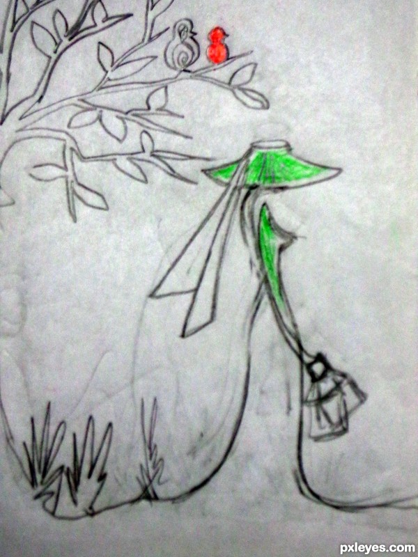 Creation of Senorita and the little birds...: Step 2
