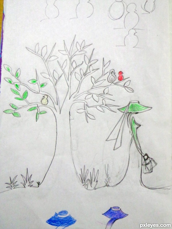 Creation of Senorita and the little birds...: Step 3