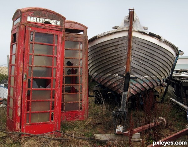 Telephone Boxes in Boatyard