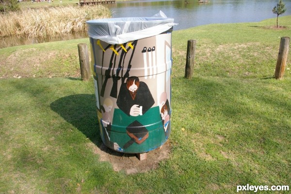 Painted Trash Bin