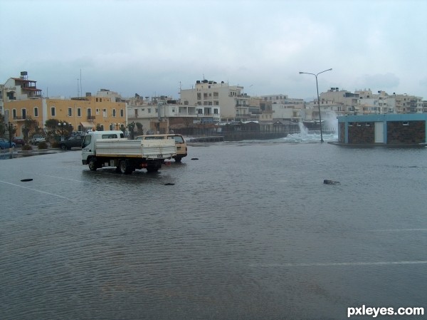 flooded parking