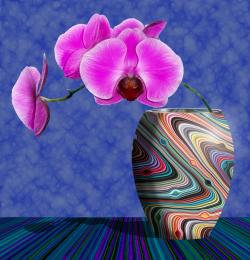 Painted Vase and Lonely Orchid