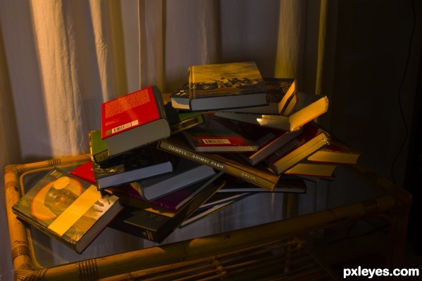 Books piled up