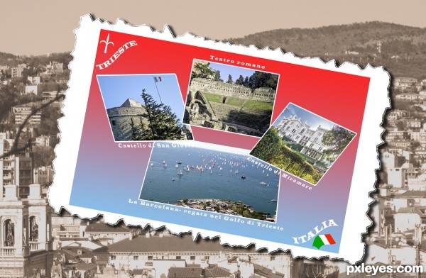 Creation of postcard from Trieste, Italy : Final Result