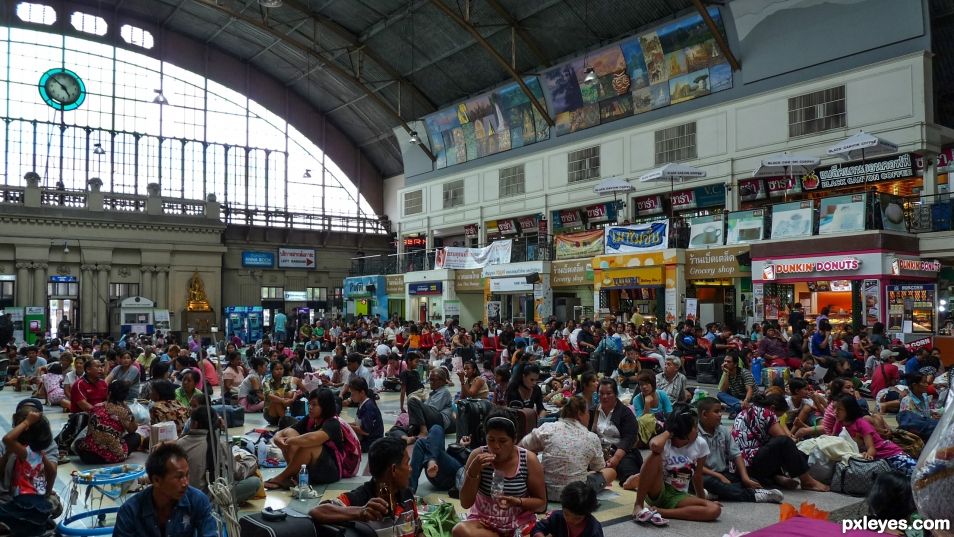 Bangkok train station, the waiting room.