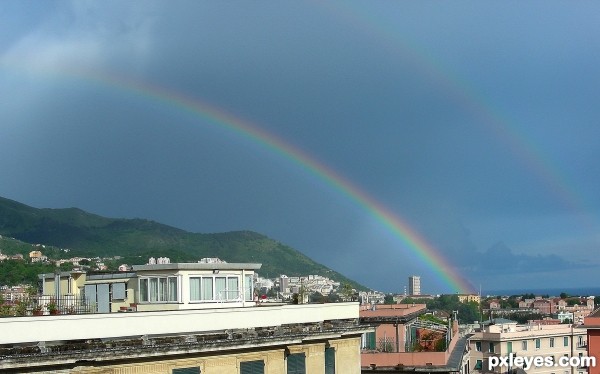 Double rainbow over the city