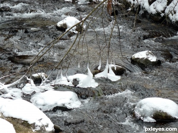 Rocks overed with ice and snow