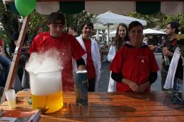 chemistry students performing in center of Ljubljana