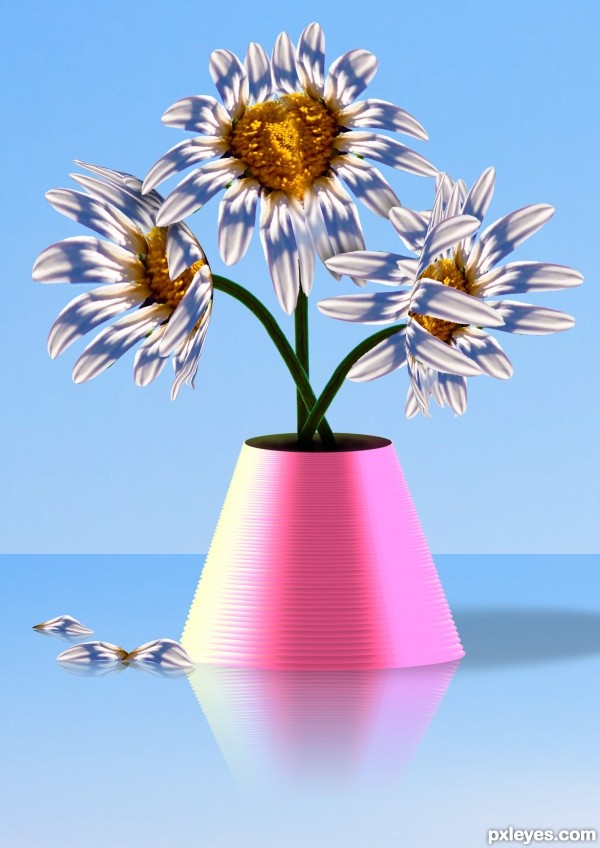 Creation of Pink Vase with Daisies: Final Result