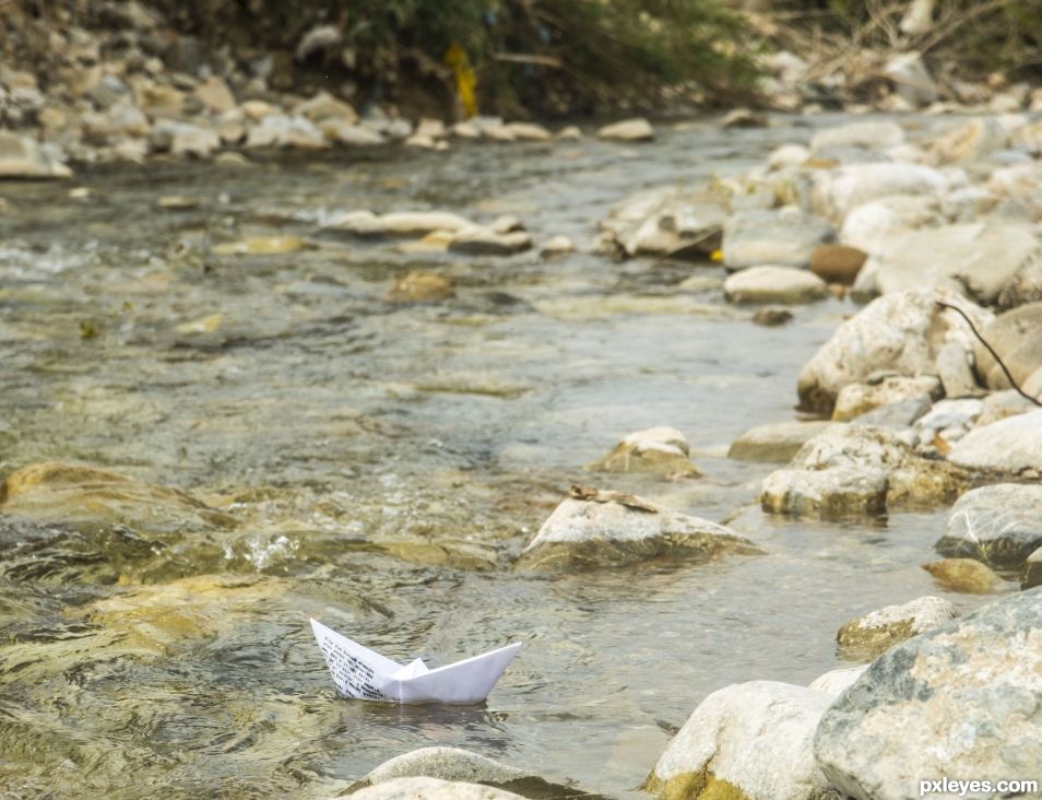 Paper boat. Escape to the open sea