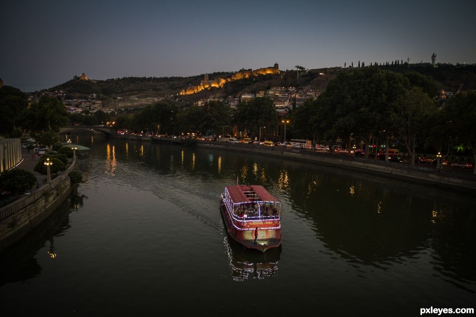 On the river at sunset