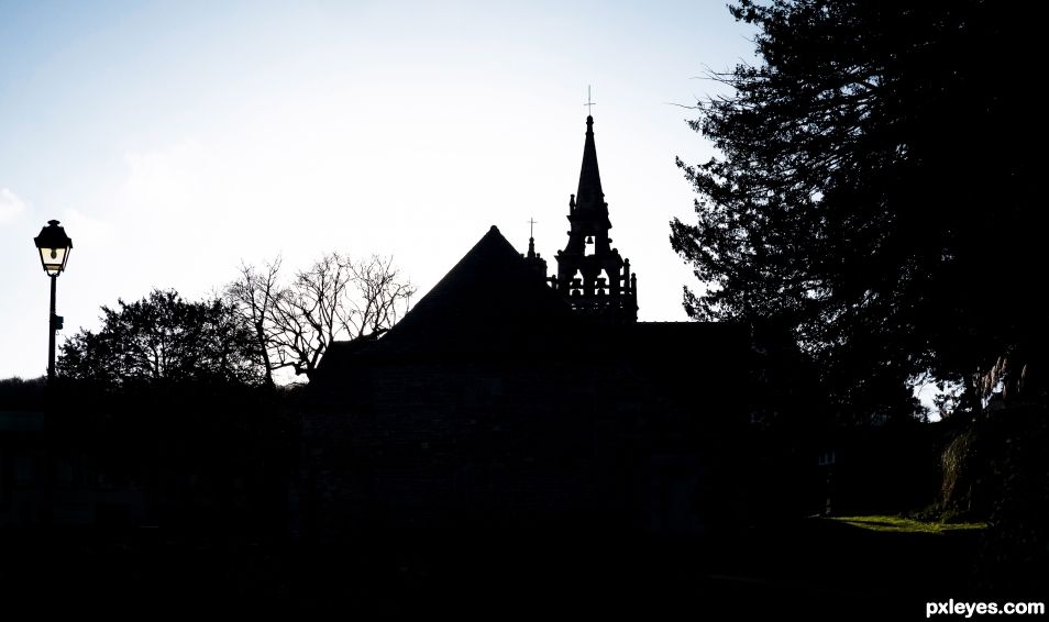 Backlit village