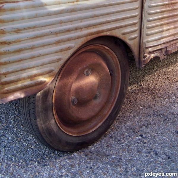 rust wheel new tire