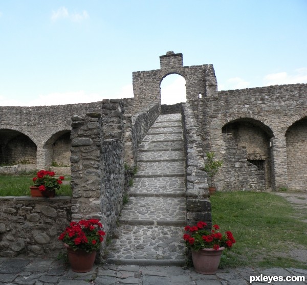 A staircase in the castle