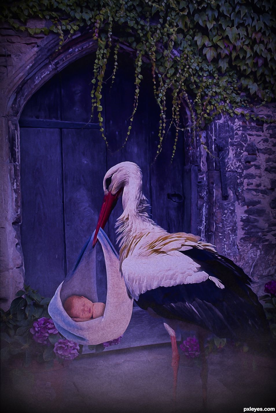 baby and stork