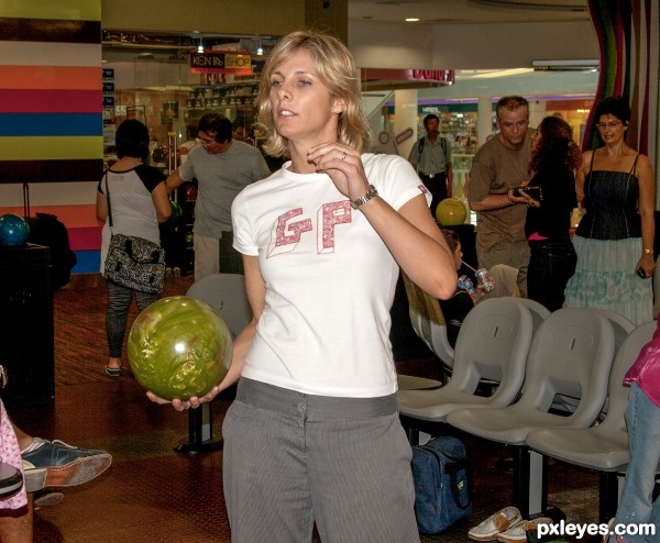 Took her bowling in the Arcade