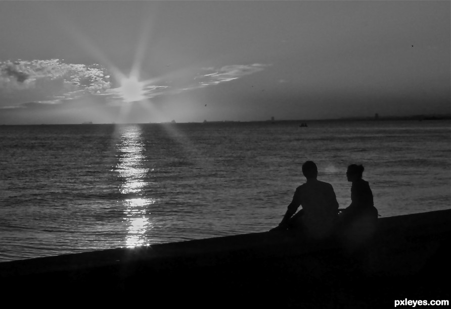 Lovers admiring Sunset