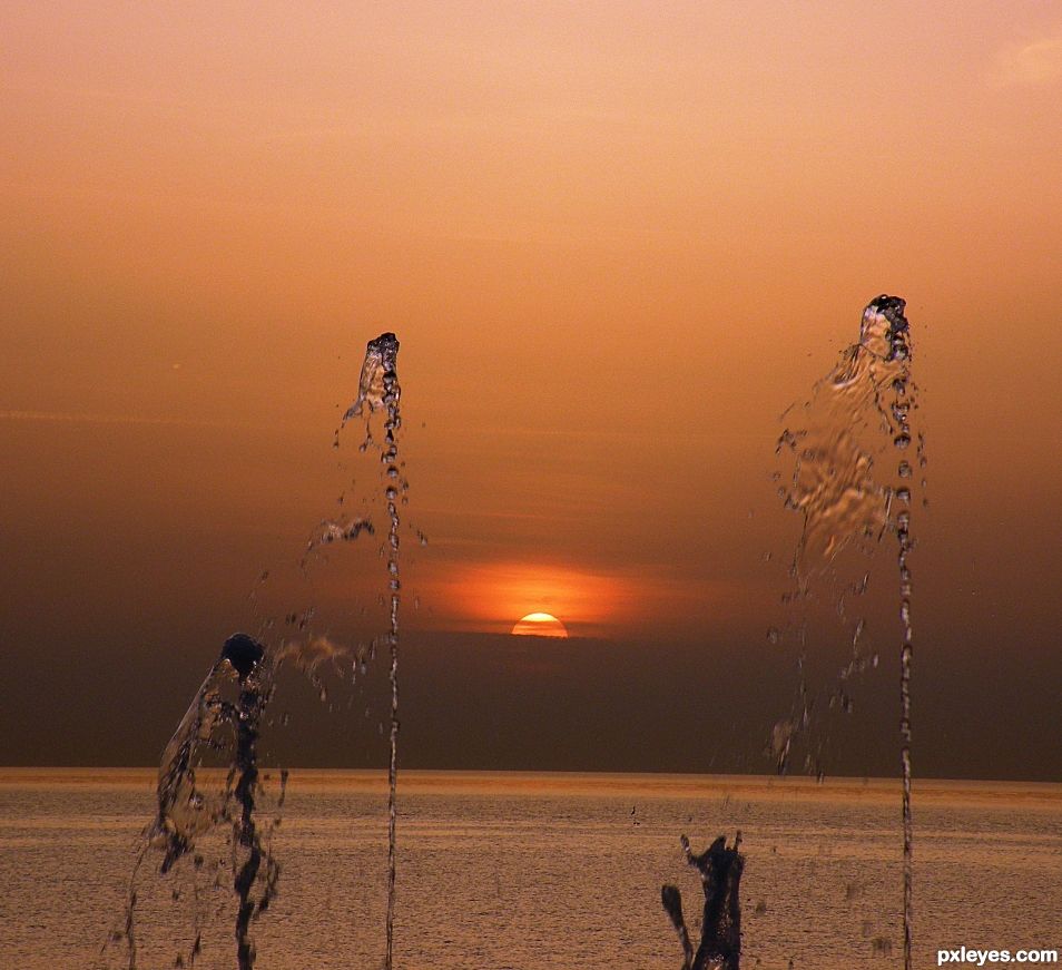 Fountain at sunset