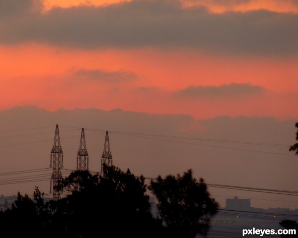 sunset and powerlines