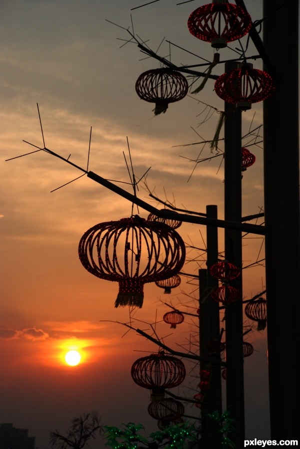 sunset with lantern