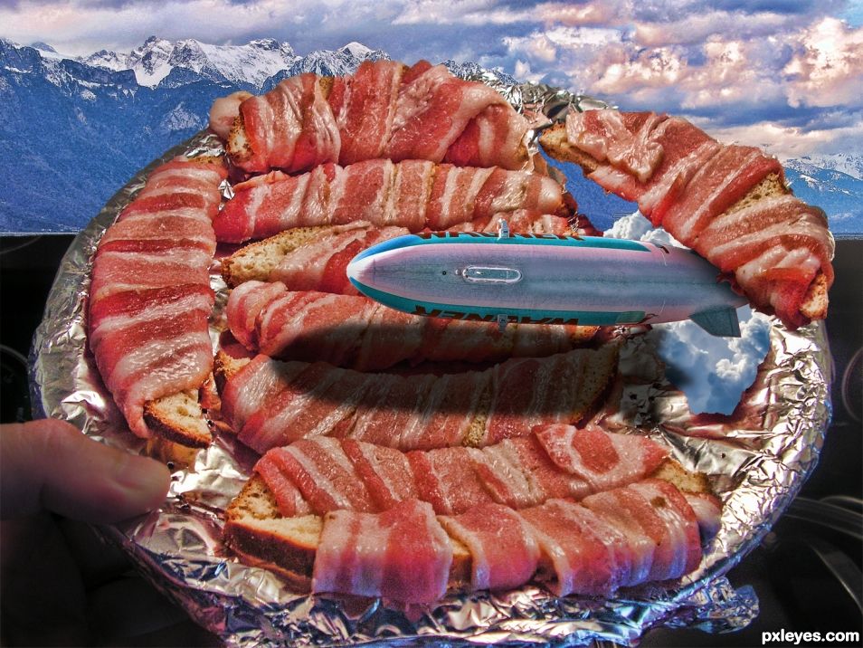 Creation of Bacon Wrapped Bread with a Blimp: Final Result