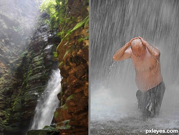 On a summer day: bath and waterfall