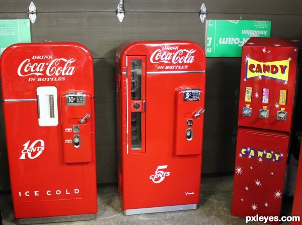 Three Red Vending Machines