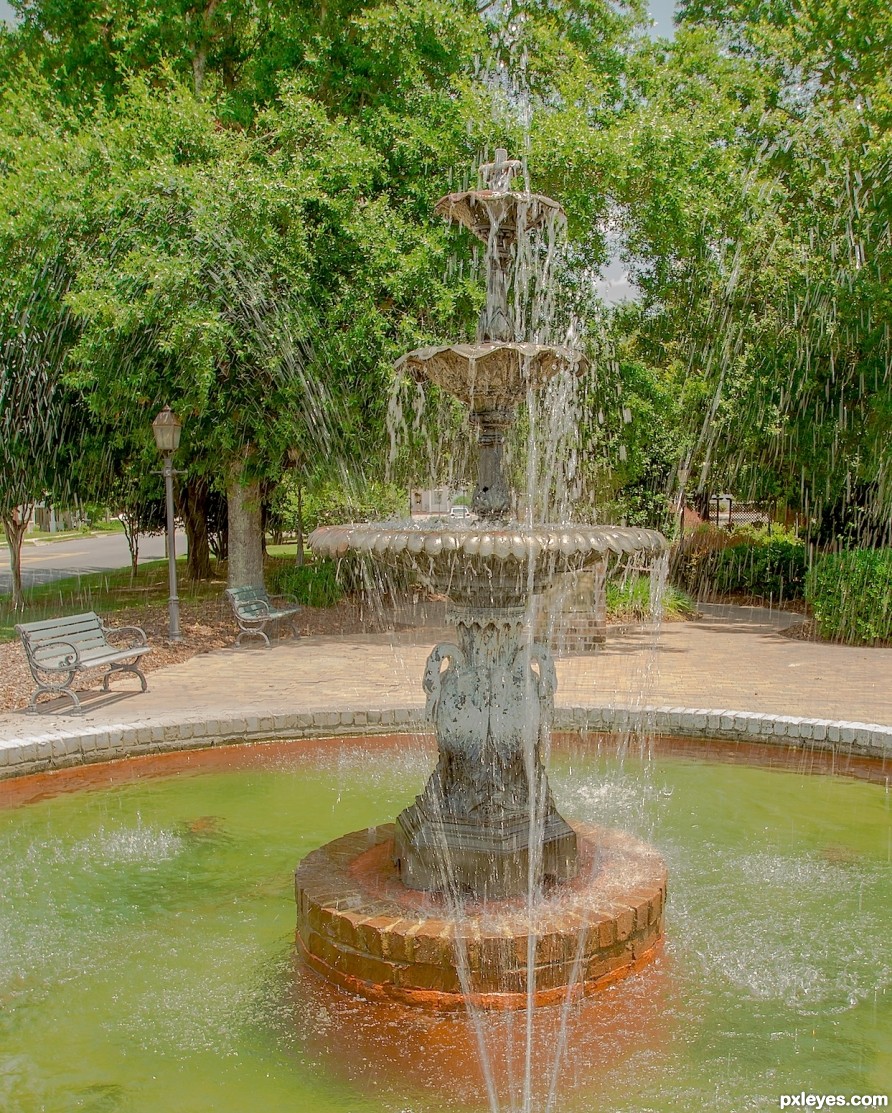 small town park fountain